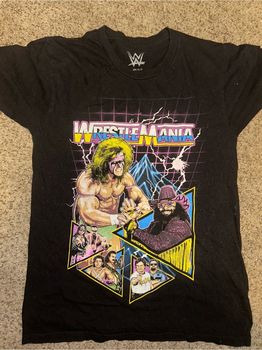 WWE Black Short Sleeve WrestleMania Retro Graphic Tee